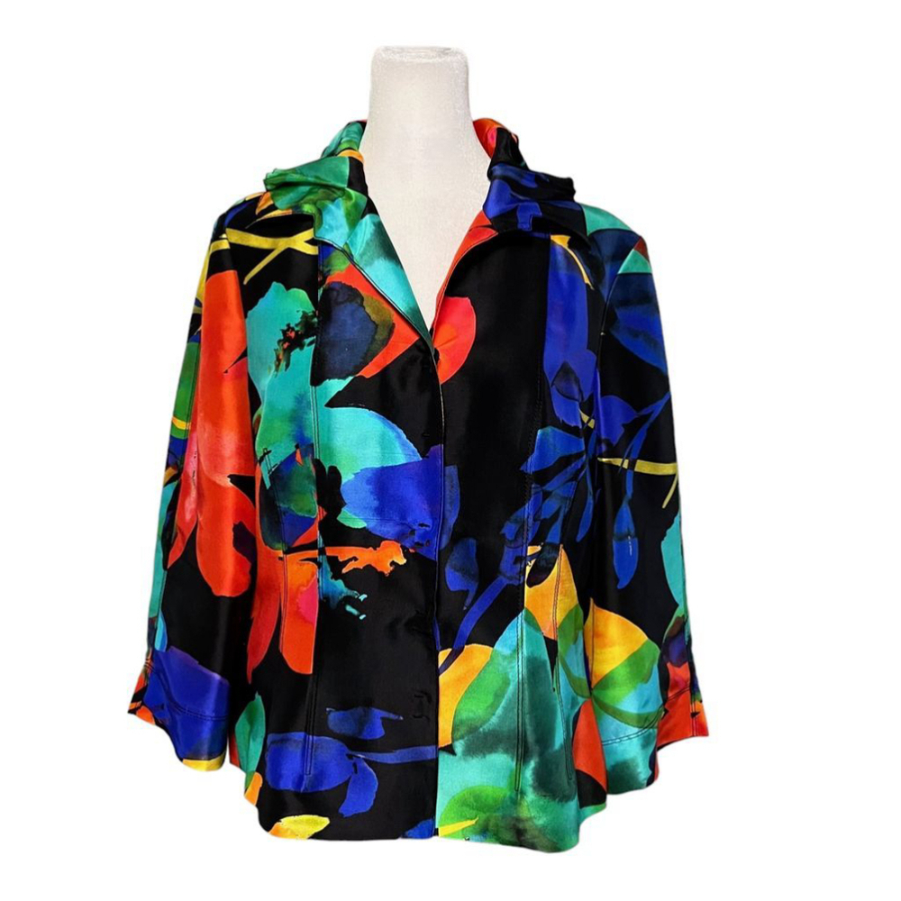 Carlisle Colorful Floral Silk Ruffle Collar Blazer Size 10